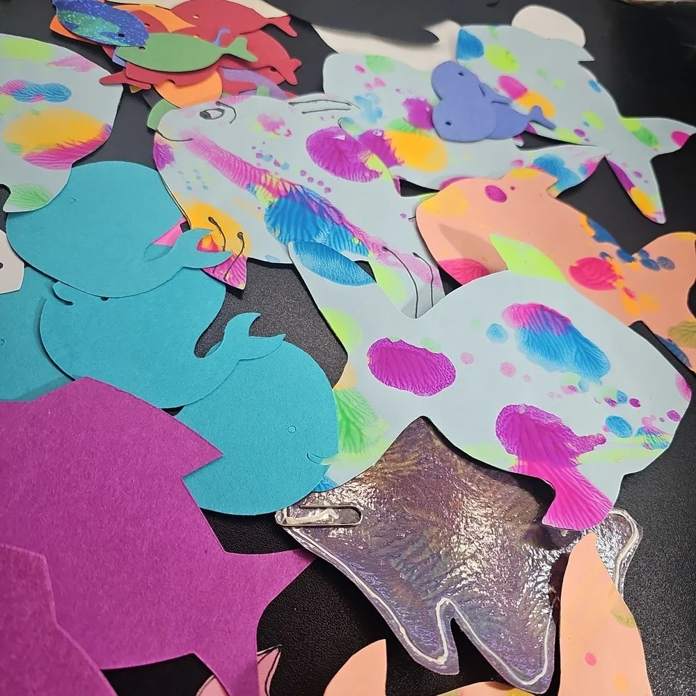 Random Fish Die-Cuts Cardstock Set 40 Scrapbook Embellishments Hand Painted